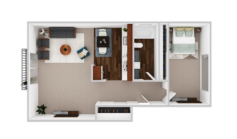 Floor plan for 1 bed, 1 bath, 608 sqft